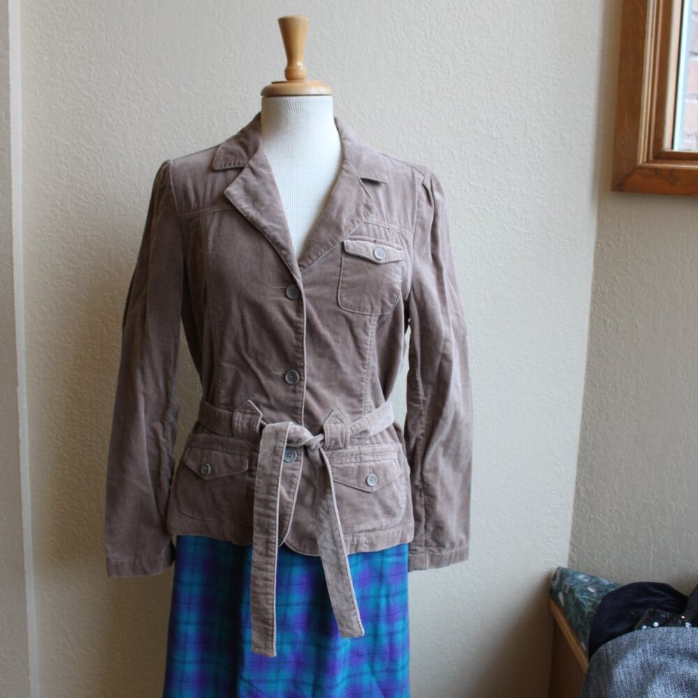 Vintage 90's Steve and Barry's Light Brown Velvet Belted Utility Jacket L